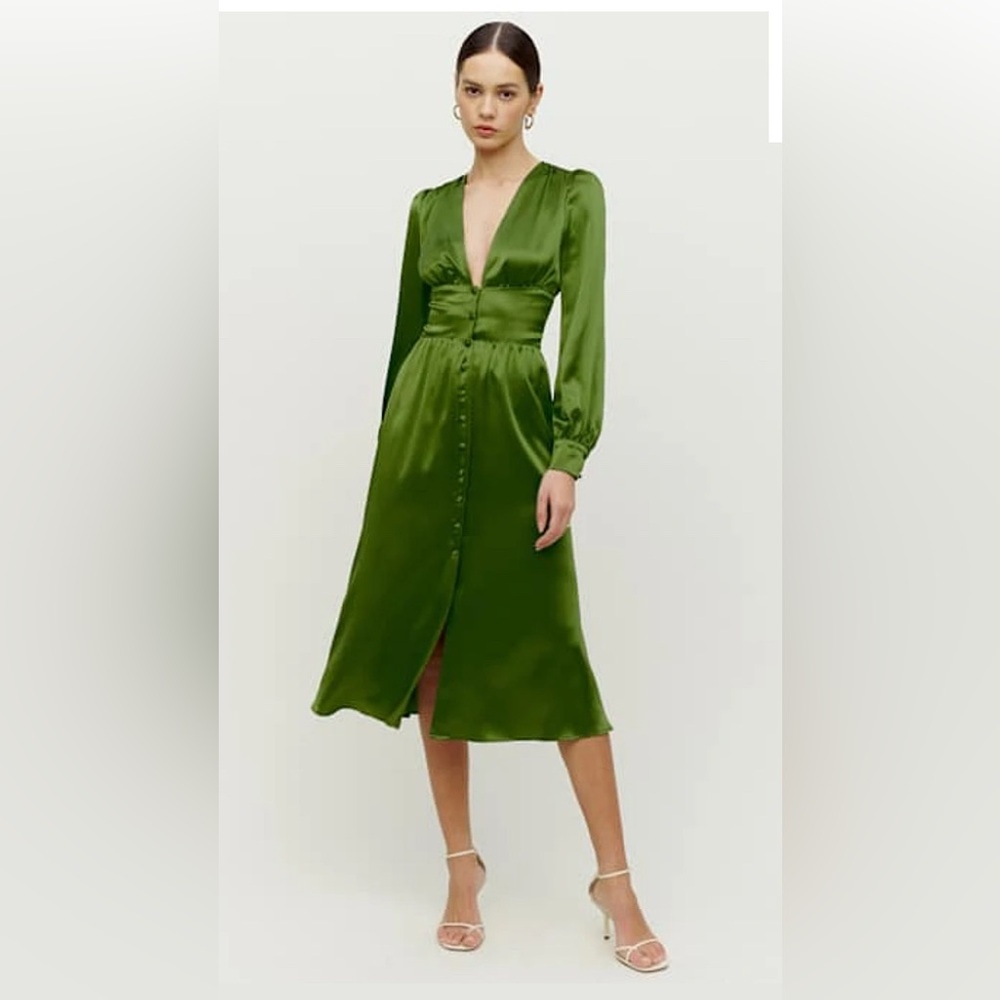 Reformation Nicola silk dress in Palm Green sz 0